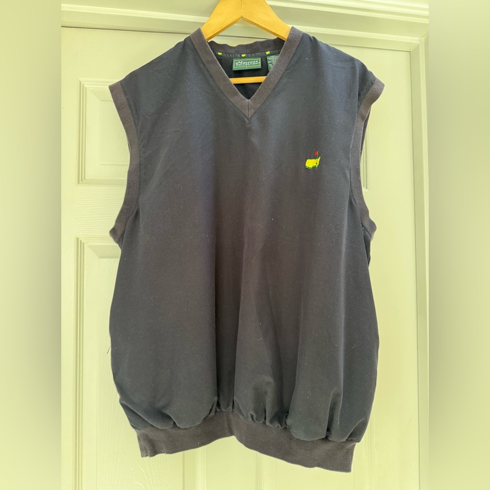 Masters Golf Vest Mens Large Navy V Neck Pullover Windbreaker Jacket Pockets